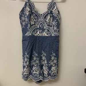 Denim embroidered romper